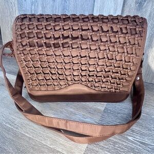 Vintage Brown Woven Flap Shoulder Bag –Multi-Compartment Organizer, Boho Utility